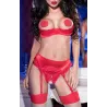 Chilirose Ensemble dentelle rouge seins nus